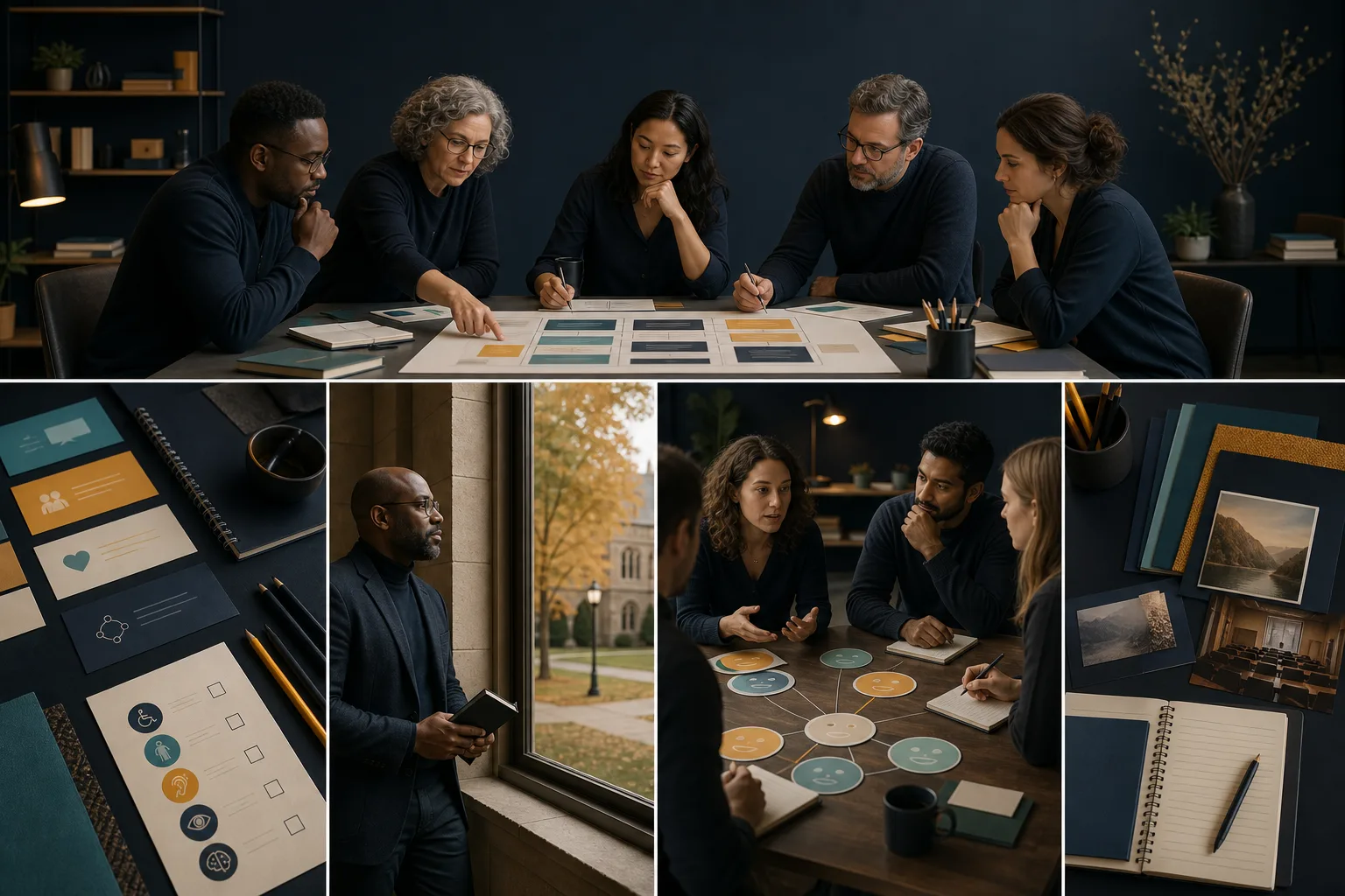 Educators reviewing a learning plan in a calm studio
